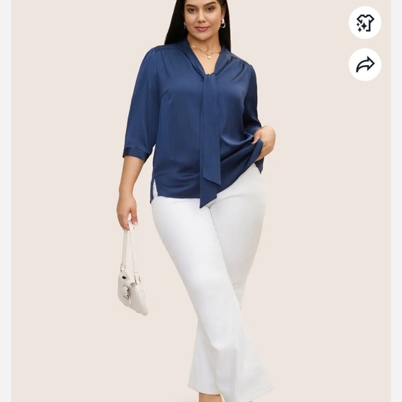 BloomChic Plus Size Plain Knot Neck Ruffle Sleeve Blouse - Picture 10 of 10